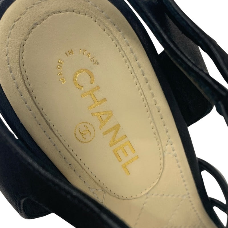 シャネル CHANEL サンダル 靴 シューズ レザー ブラック 黒 ゴールド ココマーク チェーン ストラップ