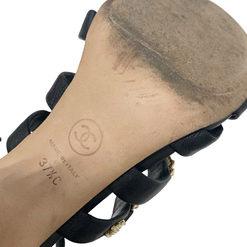 シャネル CHANEL サンダル 靴 シューズ レザー ブラック 黒 ゴールド ココマーク チェーン ストラップ