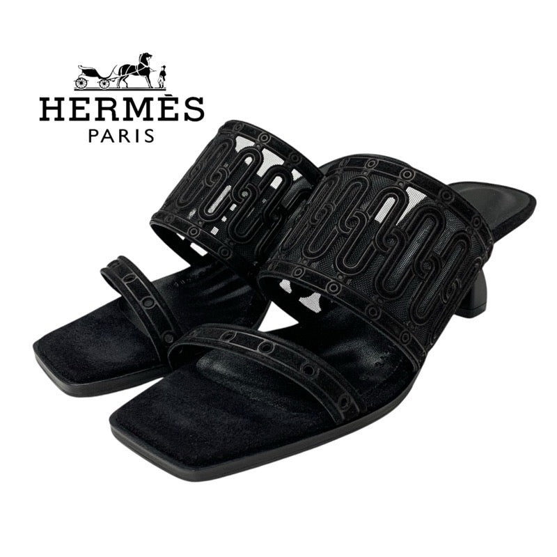 エルメス HERMES ジョイア55 サンダル 靴 シューズ スエード ブラック 黒 未使用 ミュール メッシュ