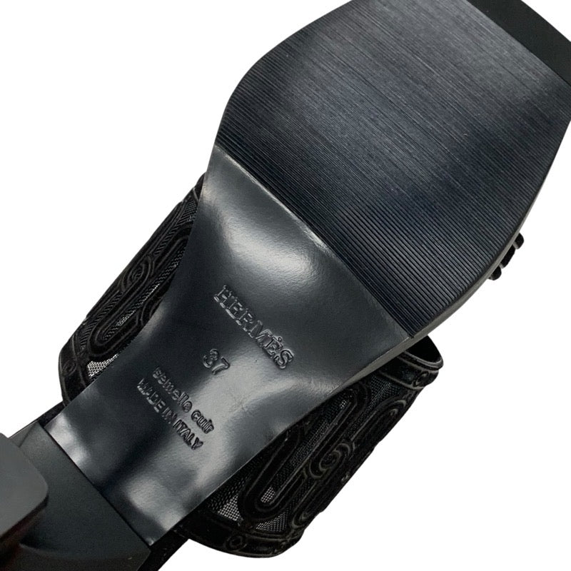 エルメス HERMES ジョイア55 サンダル 靴 シューズ スエード ブラック 黒 未使用 ミュール メッシュ