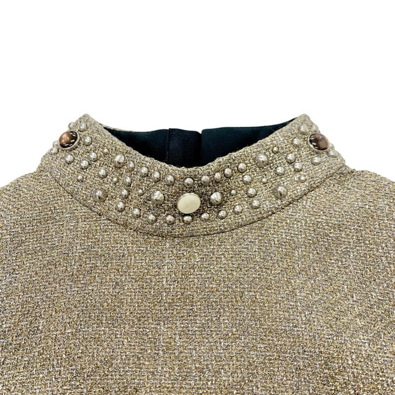 ルイヴィトン LOUIS VUITTON ワンピース ポリエステル ゴールド シルバー 21AW スタッズ ビジュー ドレス