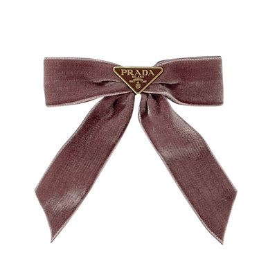 PRADA Hair Accessories Pink Gold Ribbon Triangle Logo Barrette Hair Clip