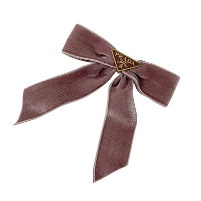 PRADA Hair Accessories Pink Gold Ribbon Triangle Logo Barrette Hair Clip