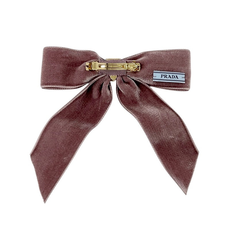 PRADA Hair Accessories Pink Gold Ribbon Triangle Logo Barrette Hair Clip