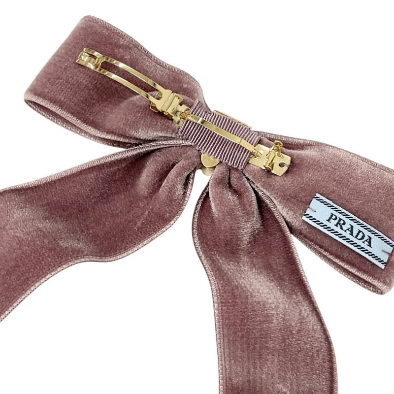 PRADA Hair Accessories Pink Gold Ribbon Triangle Logo Barrette Hair Clip