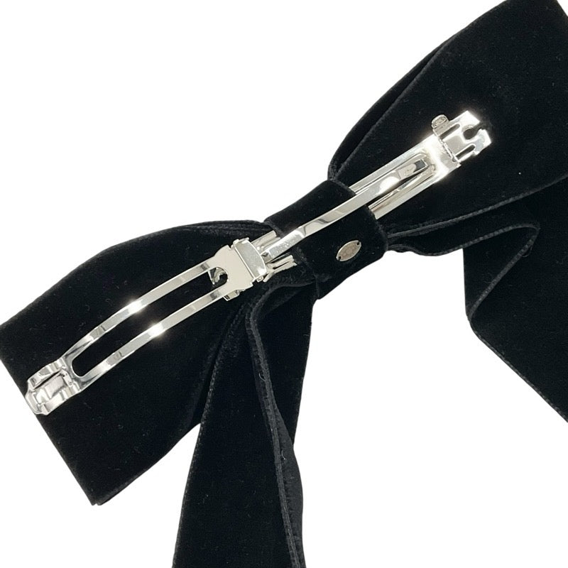 Chanel Hair Accessories Black Gold Silver Coco Mark Ribbon Barrette Hair Clip