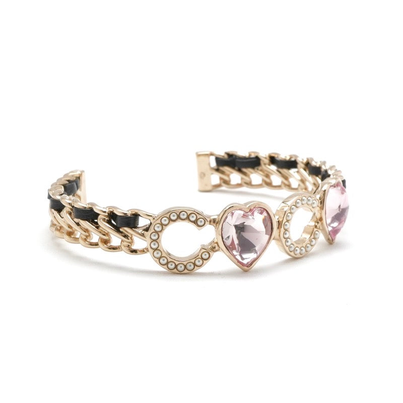 シャネル CHANEL ブレスレット バングル カフ ゴールド ブラック ロゴ ハート パール ラインストーン