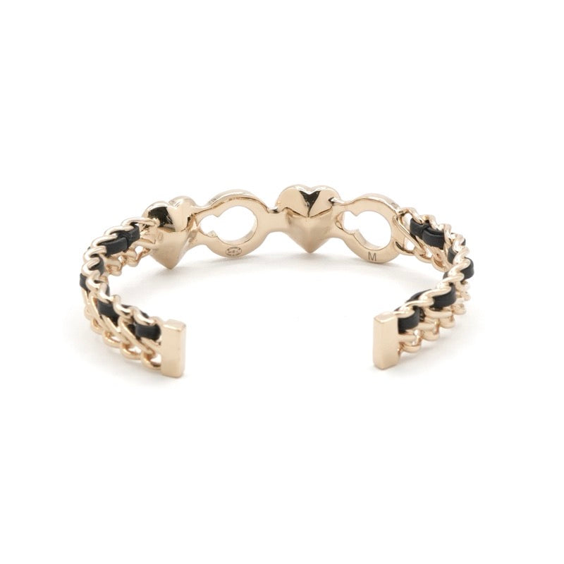 シャネル CHANEL ブレスレット バングル カフ ゴールド ブラック ロゴ ハート パール ラインストーン
