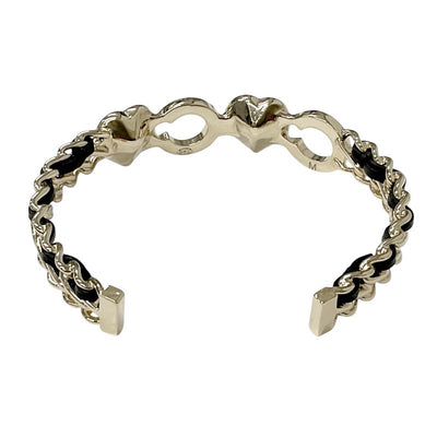 Chanel Bracelet Bangle Cuff Gold Black Logo Heart Pearl Rhinestone