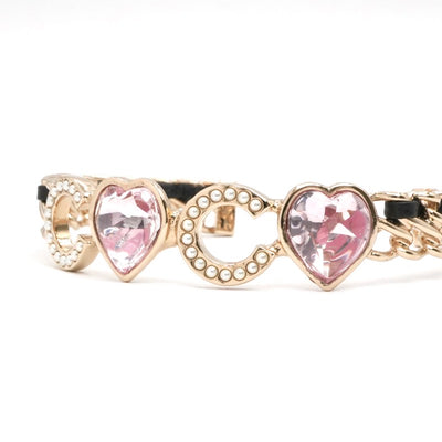 シャネル CHANEL ブレスレット バングル カフ ゴールド ブラック ロゴ ハート パール ラインストーン