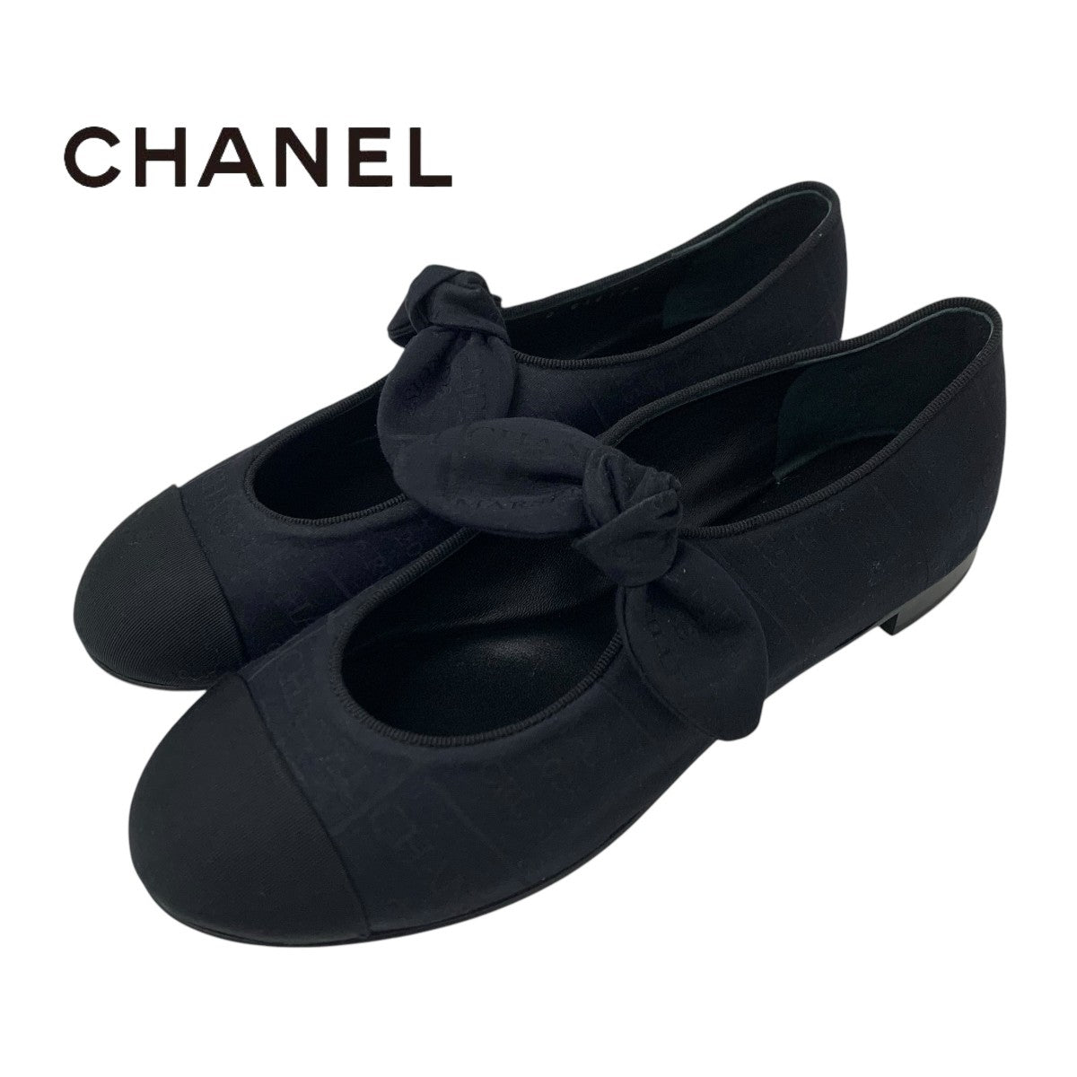 Chanel Flat Shoes Shoes Fabric Black Black Unused Mary Jane Coco Mark Ribbon