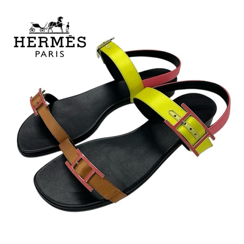 エルメス HERMES サンダル 靴 シューズ サテン マルチカラー アピバックル フラット