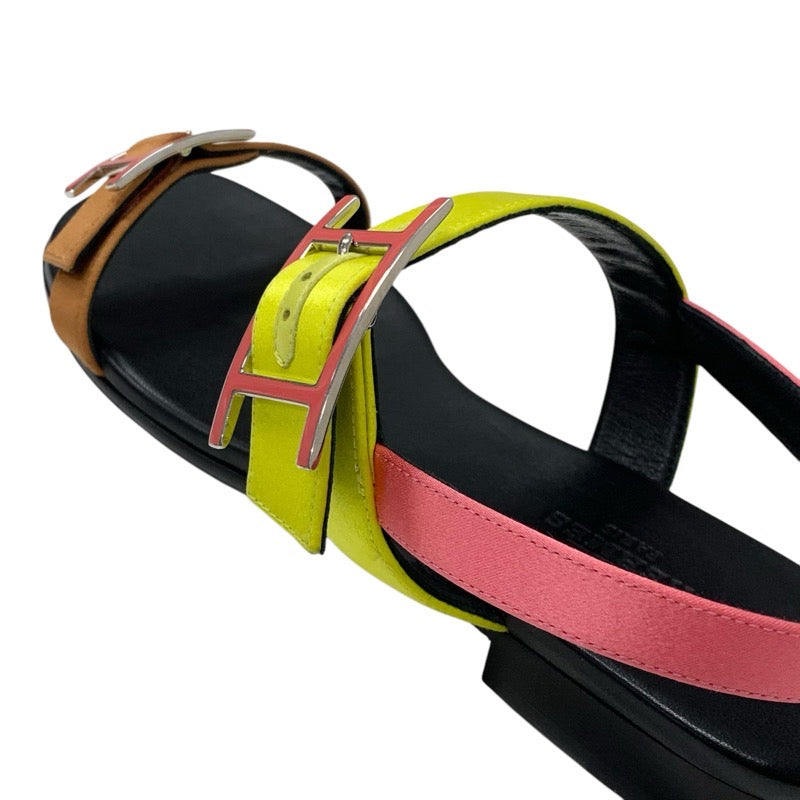 エルメス HERMES サンダル 靴 シューズ サテン マルチカラー アピバックル フラット