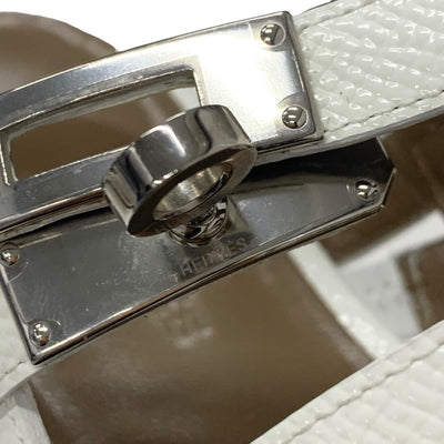 エルメス HERMES サンダル 靴 シューズ レザー ホワイト 白 シルバー トング フラット ケリー金具 ストラップ