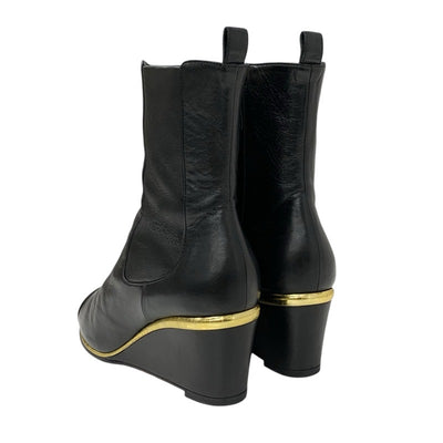 Chanel CHANEL boots, short boots, shoes, lambskin, black, coco mark, wedge sole