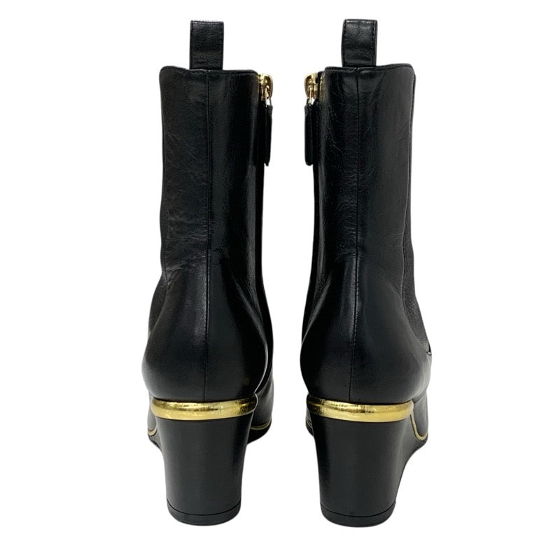 Chanel CHANEL boots, short boots, shoes, lambskin, black, coco mark, wedge sole