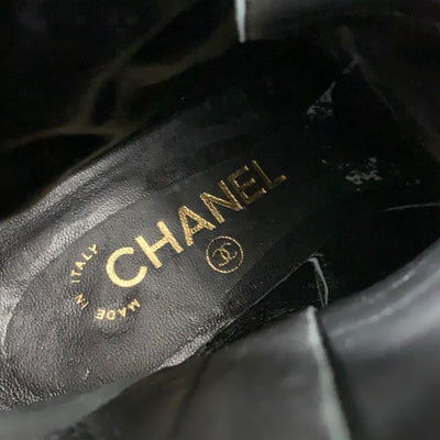 Chanel CHANEL boots, short boots, shoes, lambskin, black, coco mark, wedge sole