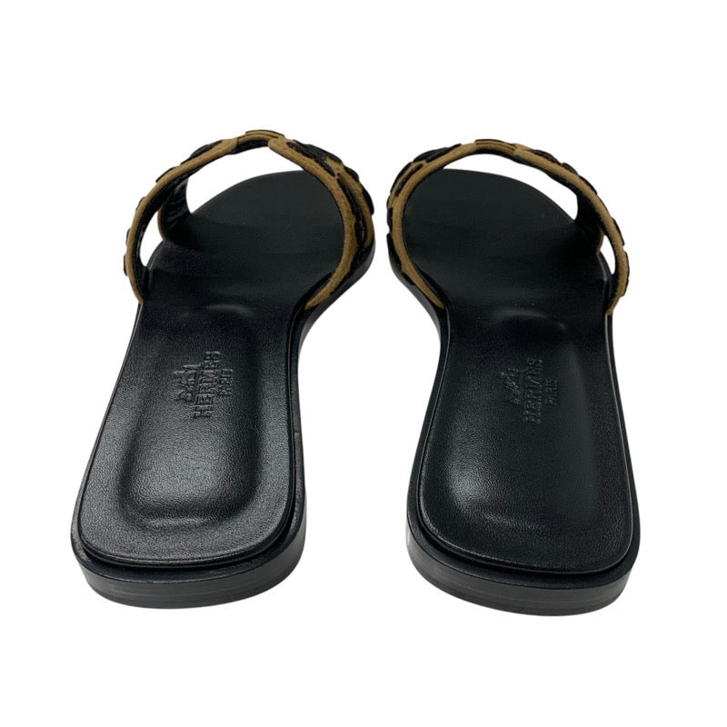 エルメス HERMES オラン サンダル 靴 シューズ シェーヴル ブラウン ブラック レオパード