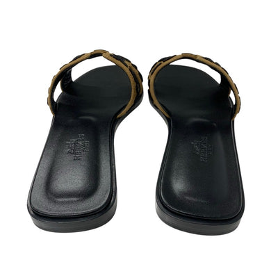 エルメス HERMES オラン サンダル 靴 シューズ シェーヴル ブラウン ブラック レオパード