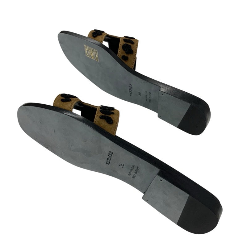 エルメス HERMES オラン サンダル 靴 シューズ シェーヴル ブラウン ブラック レオパード