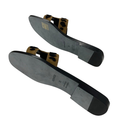 エルメス HERMES オラン サンダル 靴 シューズ シェーヴル ブラウン ブラック レオパード