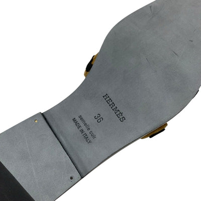 エルメス HERMES オラン サンダル 靴 シューズ シェーヴル ブラウン ブラック レオパード