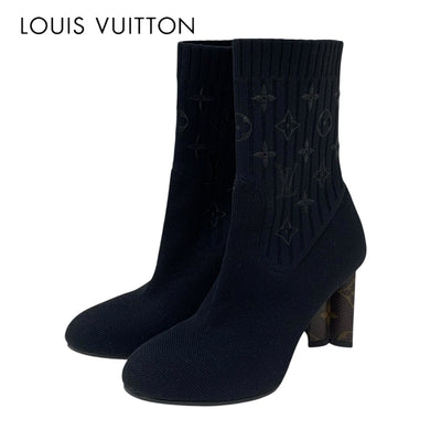 Louis Vuitton LOUIS VUITTON Silhouette Line Monogram Boots Short Boots Shoes Fabric Black Brown Ankle Boots Socks Boots Knit