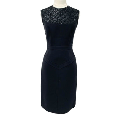 ルイヴィトン LOUIS VUITTON ワンピース ウール ブラック シルバー 黒 モノグラム ドレス スパンコール ノースリーブ