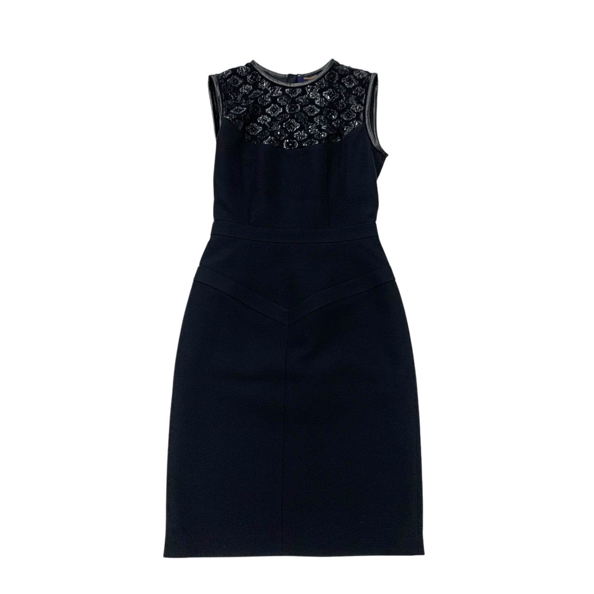 ルイヴィトン LOUIS VUITTON ワンピース ウール ブラック シルバー 黒 モノグラム ドレス スパンコール ノースリーブ