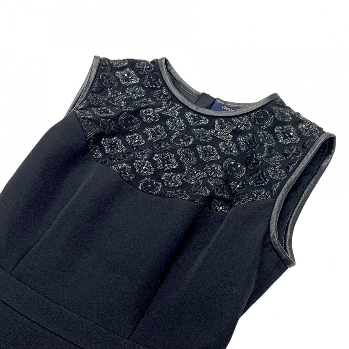 ルイヴィトン LOUIS VUITTON ワンピース ウール ブラック シルバー 黒 モノグラム ドレス スパンコール ノースリーブ