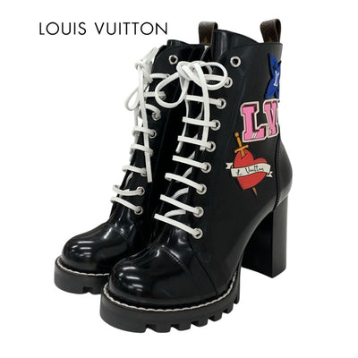 Louis Vuitton Star Trail Line Monogram Boots Short Boots Shoes Leather Black Patch Black Heart Lace-up Ankle Boots