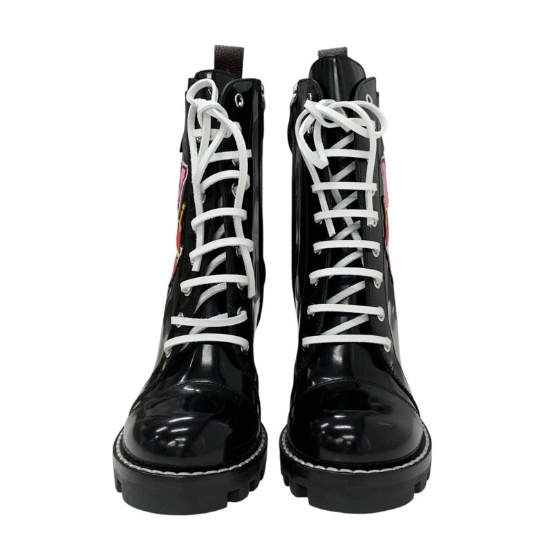 Louis Vuitton Star Trail Line Monogram Boots Short Boots Shoes Leather Black Patch Black Heart Lace-up Ankle Boots