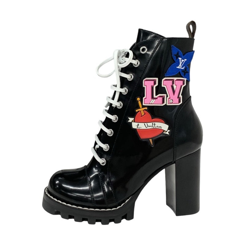 Louis Vuitton Star Trail Line Monogram Boots Short Boots Shoes Leather Black Patch Black Heart Lace-up Ankle Boots