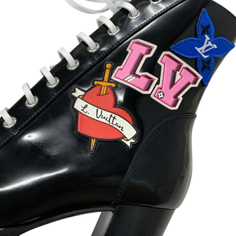 Louis Vuitton Star Trail Line Monogram Boots Short Boots Shoes Leather Black Patch Black Heart Lace-up Ankle Boots