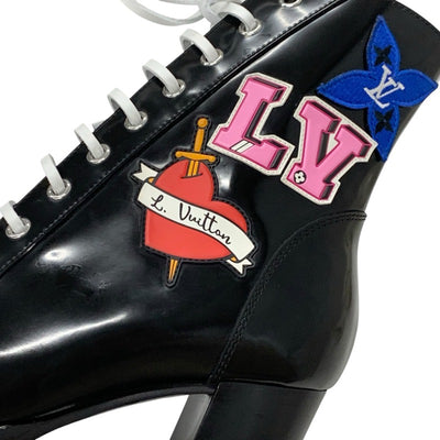 Louis Vuitton Star Trail Line Monogram Boots Short Boots Shoes Leather Black Patch Black Heart Lace-up Ankle Boots