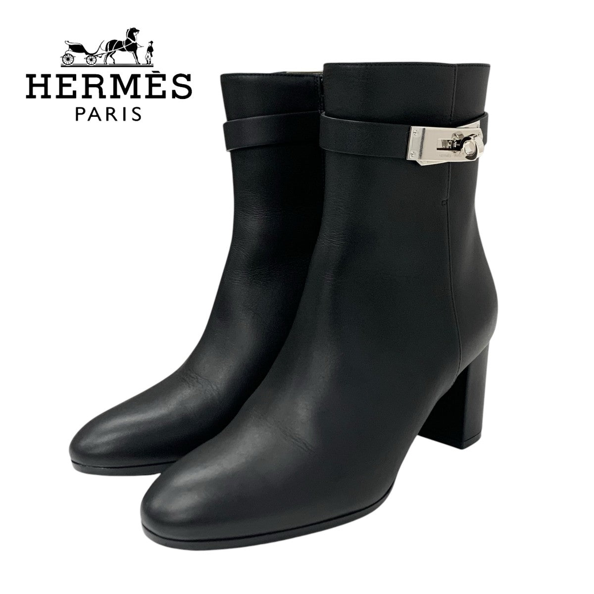 Hermes Saint-Germain boots, short boots, shoes, leather, black, silver, Kelly hardware