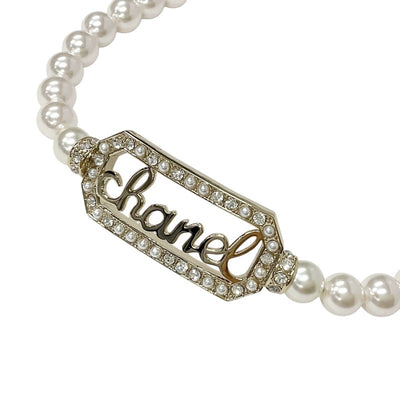 Chanel CHANEL necklace pendant choker gold logo pearl rhinestone