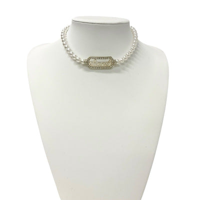 Chanel CHANEL necklace pendant choker gold logo pearl rhinestone