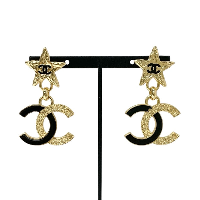 Chanel Earrings Gold Black Coco Mark Star