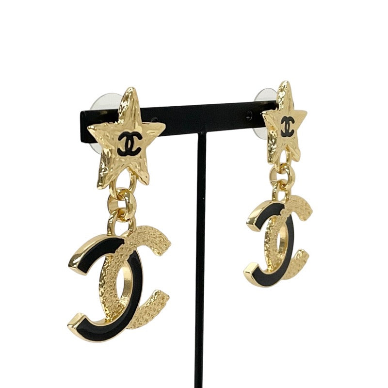 Chanel Earrings Gold Black Coco Mark Star