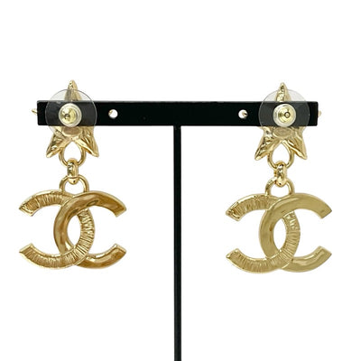 Chanel Earrings Gold Black Coco Mark Star