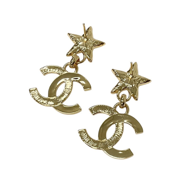 Chanel Earrings Gold Black Coco Mark Star