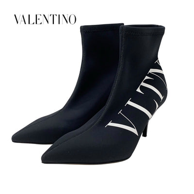 Valentino Boots, Short Boots, Shoes, Fabric, Black, White, Black, Socks, Boots, Logo Print