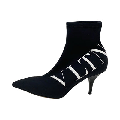 Valentino Boots, Short Boots, Shoes, Fabric, Black, White, Black, Socks, Boots, Logo Print