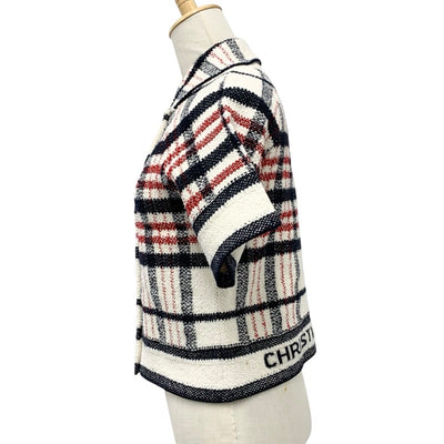 クリスチャンディオール CHRISTIAN DIOR アウター ホワイト ネイビー レッド ジャケット チェック ロゴ ショート丈