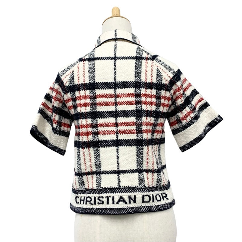 クリスチャンディオール CHRISTIAN DIOR アウター ホワイト ネイビー レッド ジャケット チェック ロゴ ショート丈