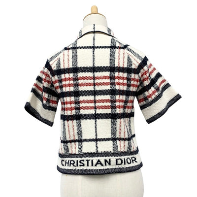 クリスチャンディオール CHRISTIAN DIOR アウター ホワイト ネイビー レッド ジャケット チェック ロゴ ショート丈