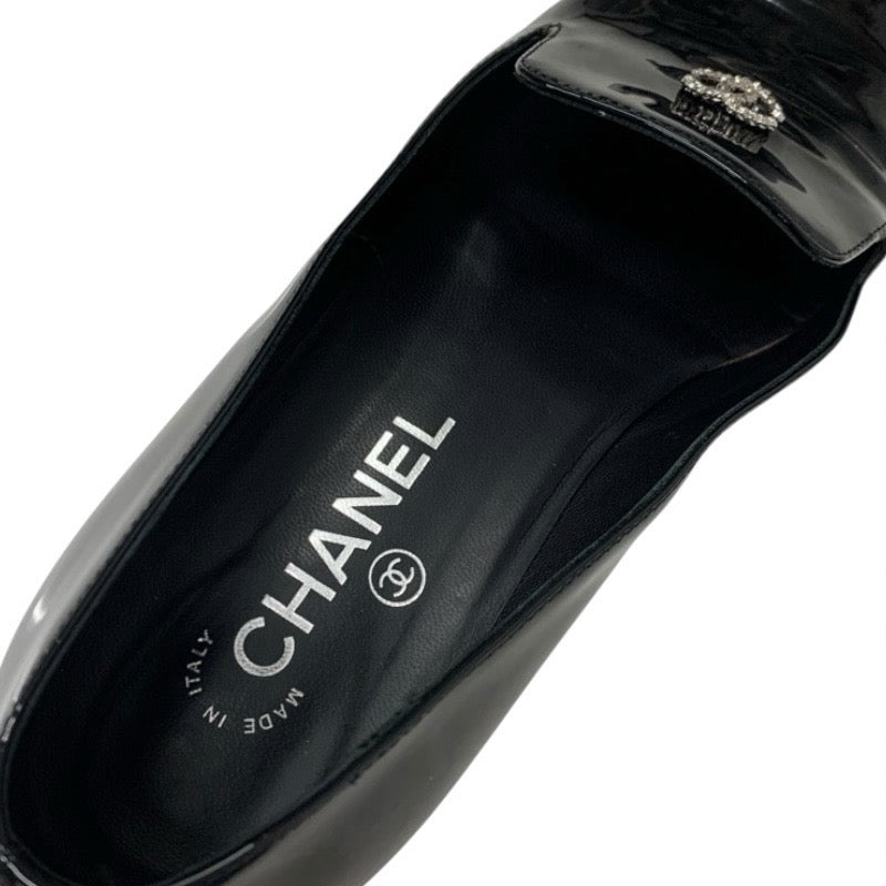 シャネル CHANEL フラットシューズ 靴 シューズ パテント ブラック 黒 パール ココマーク オペラシューズ ローファー
