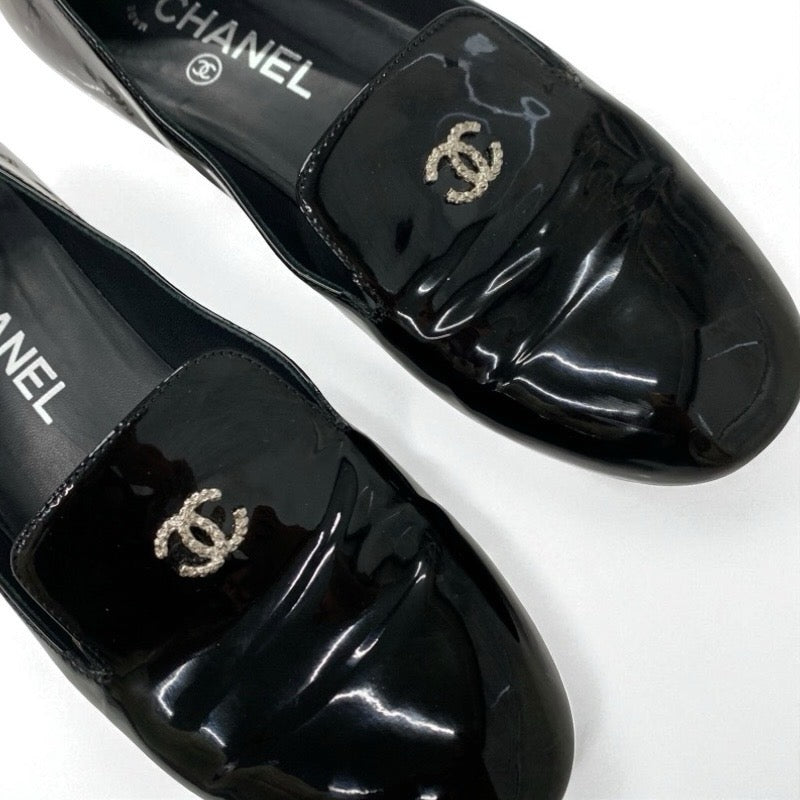 シャネル CHANEL フラットシューズ 靴 シューズ パテント ブラック 黒 パール ココマーク オペラシューズ ローファー
