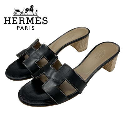 エルメス HERMES オアジス サンダル 靴 シューズ レザー ブラック ミュール